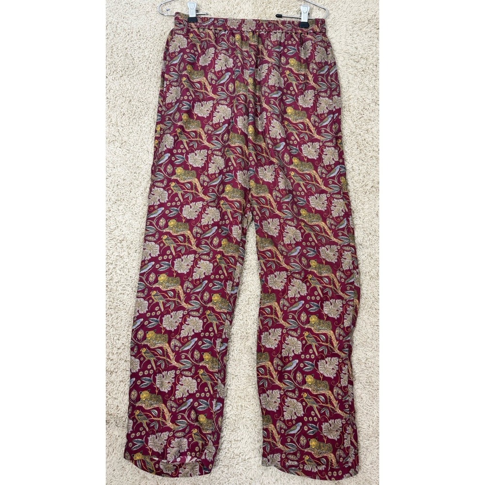 J.Crew Collection Maroon Pull On‎  100% Silk Maroon Jungle Cat Print Pants Sz 00